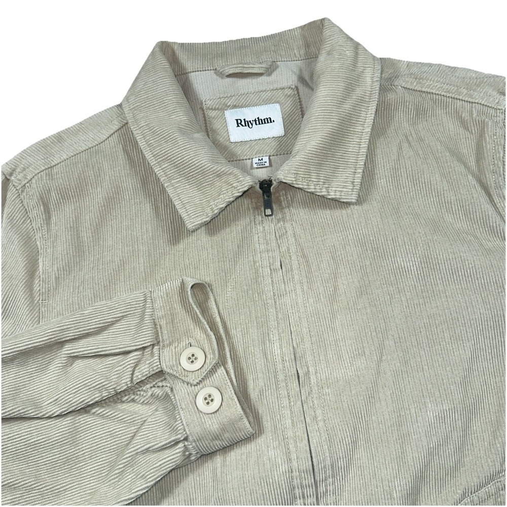 Rhythm Men's Corduroy Basic Trucker Jacket Medium Beige Huckberry Full Zip